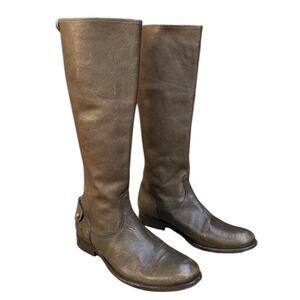 Frye Melissa Leather Button Back Zip Boots •Women 6.5• Brown Rear Riding 76430